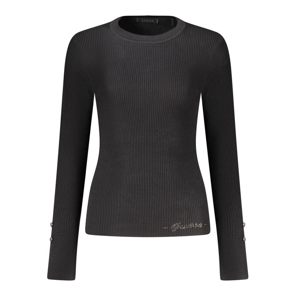 Guess , Round-Neck Knitwear, Female, Black, Xl, Long-Sleeved Cannetted Jumper