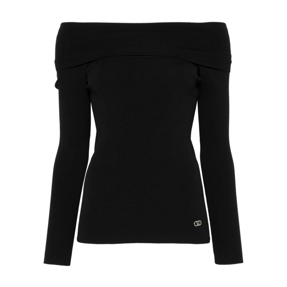 Liu Jo Zwarte Off-Shoulder Sweater met Square Neck Black Dames