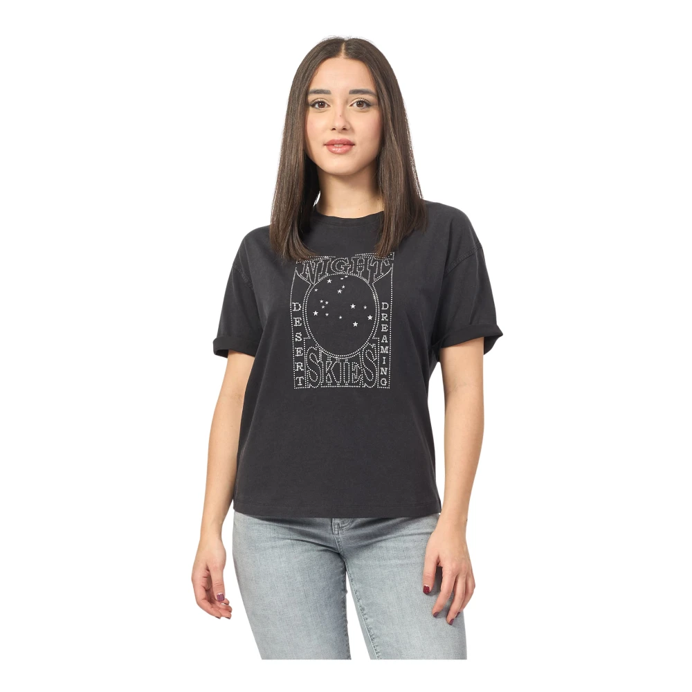 Hugo Boss Zwarte grafische T-shirt met opgerolde mouw Black Dames