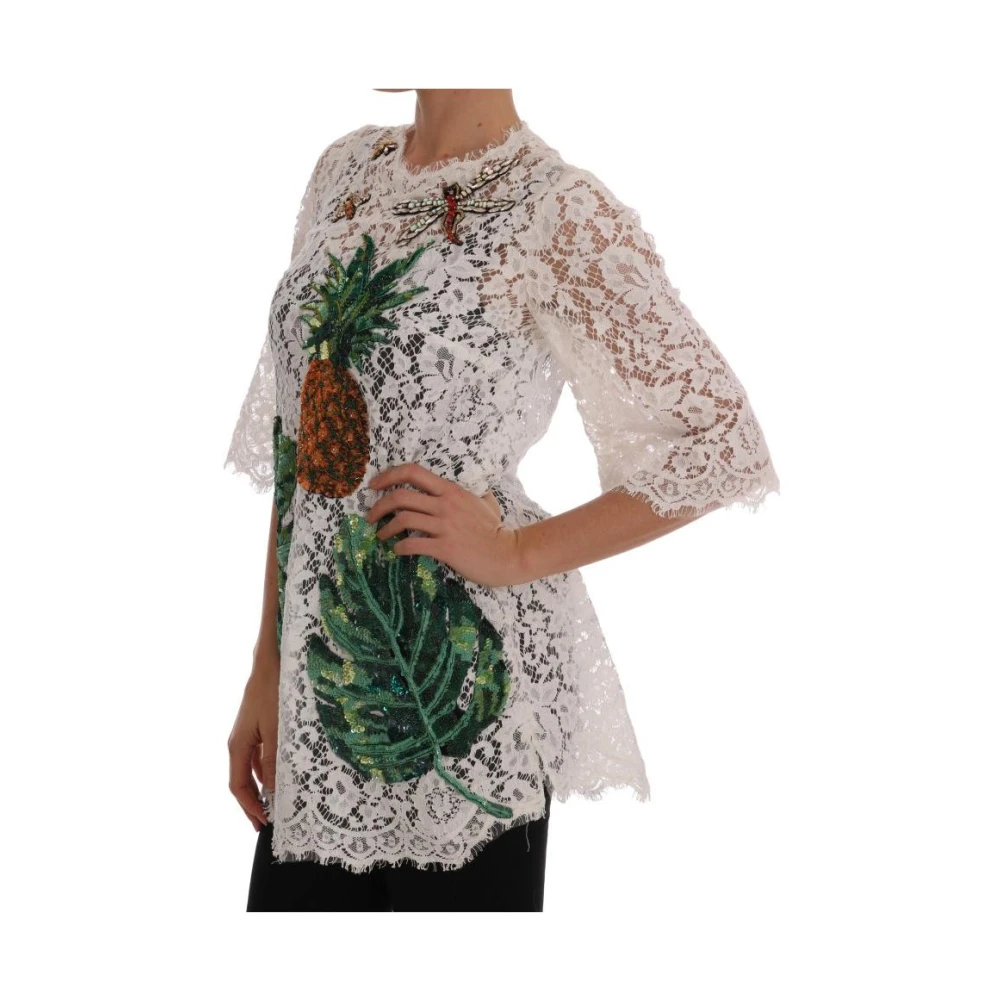 Dolce & Gabbana Women's White Pineapple Lace Embellished Mini Blouse - Tunics - 2XS - Blouses & Shirts