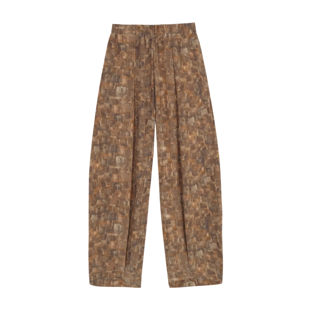 Cortana Zijden kubusprint broek Brown Dames