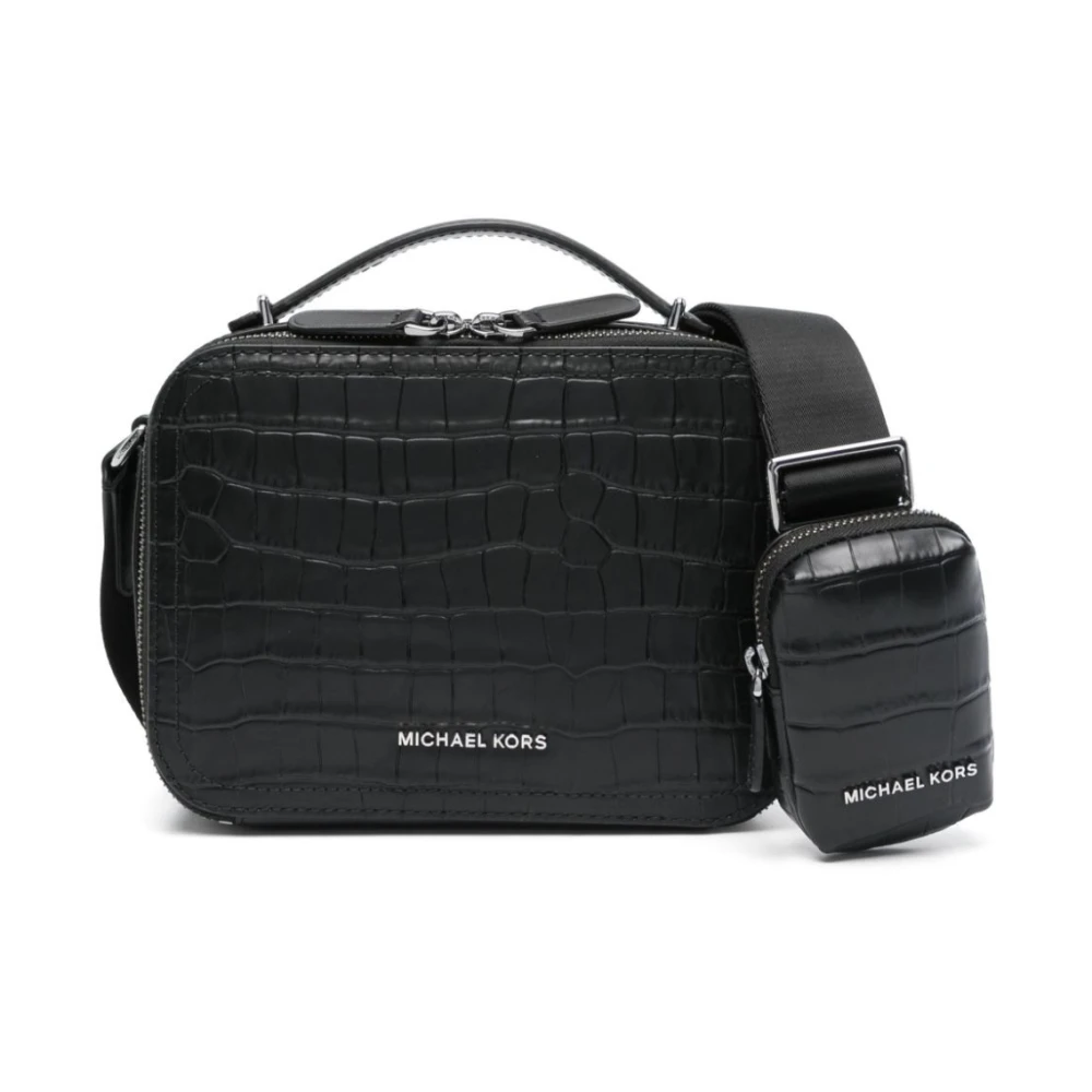 Michael Kors Hudson Croc-emboss lederen crossbody tas Black Heren