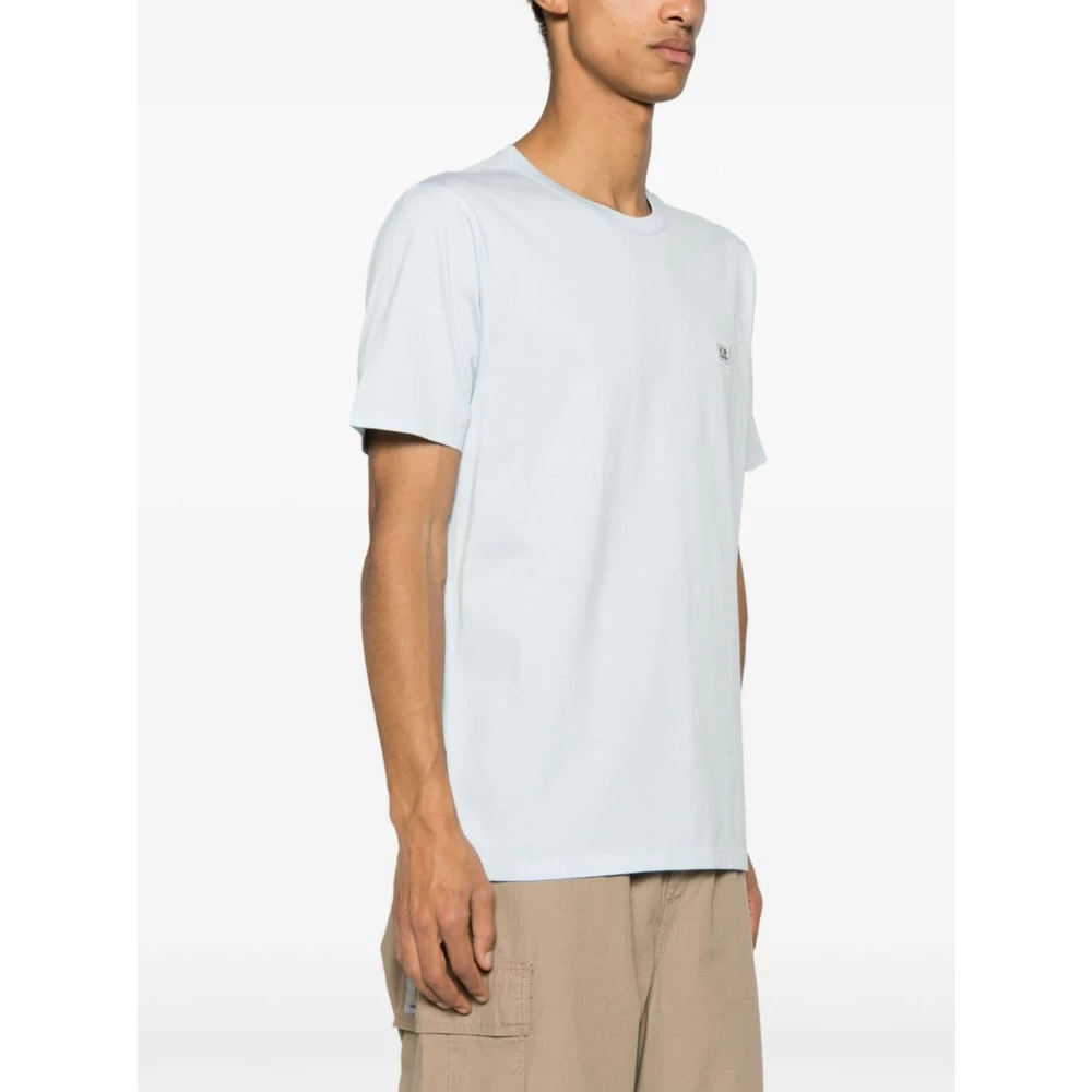C.P. Company Logo Crew Neck Katoenen T-shirt in Helder Blauw Blue Heren