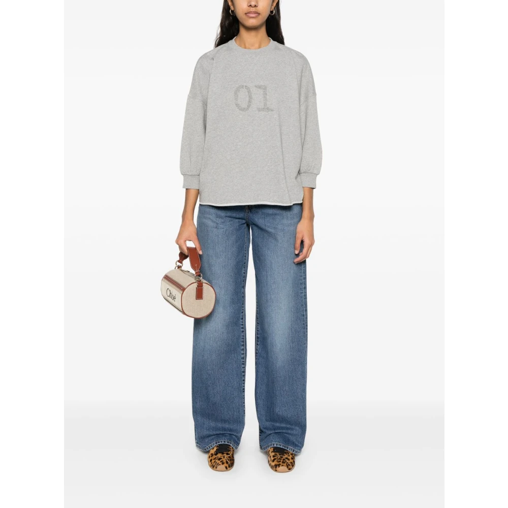 Semicouture Grijze Sweater met Nummer Print Gray Dames