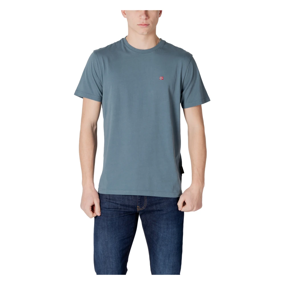 Napapijri Grijze Katoenen T-shirt voor Mannen Blue Heren