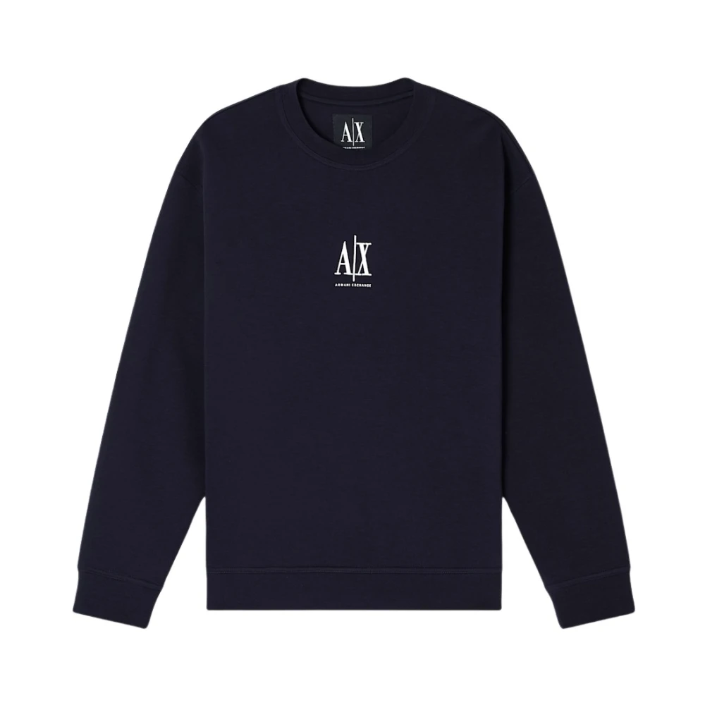 Armani Exchange Men's Navy Blue Crew Neck Sweatshirt In Stretch Cotton With Logo Icon - Image 5