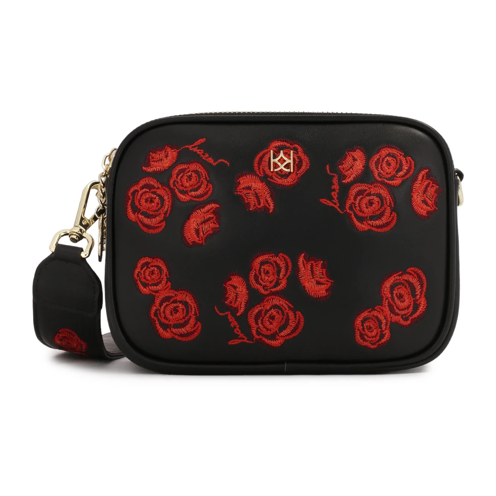 Kazar Zwarte klassieke handtas met rode bloemen Black Dames