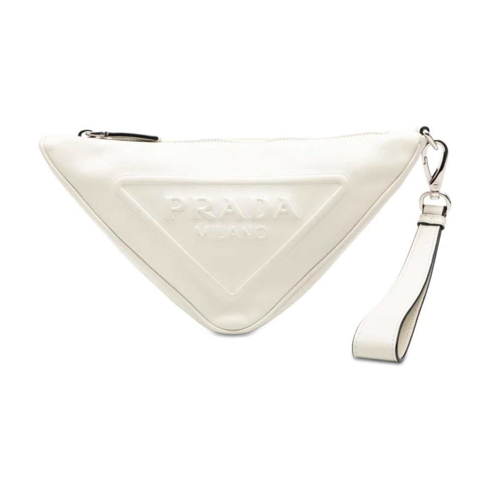 Prada Vintage Women's White Pre-Owned Triangle Pouch