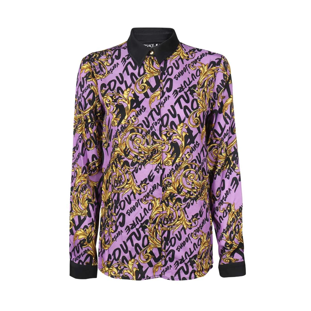 Versace Jeans Couture Viscose Shirt met Logo Print Purple Dames