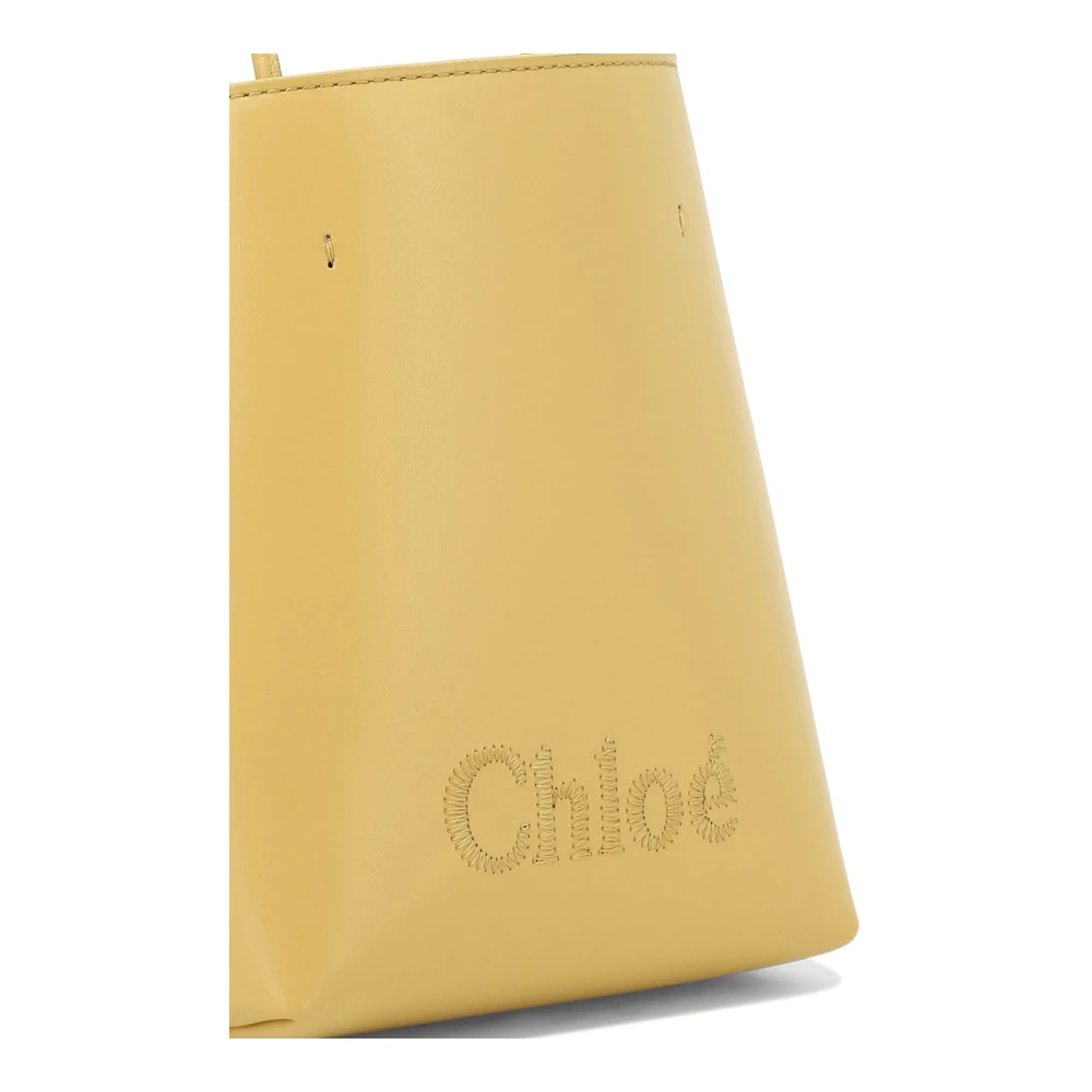 Chloé Sense Micro Bucket Bag Leer Beige Dames