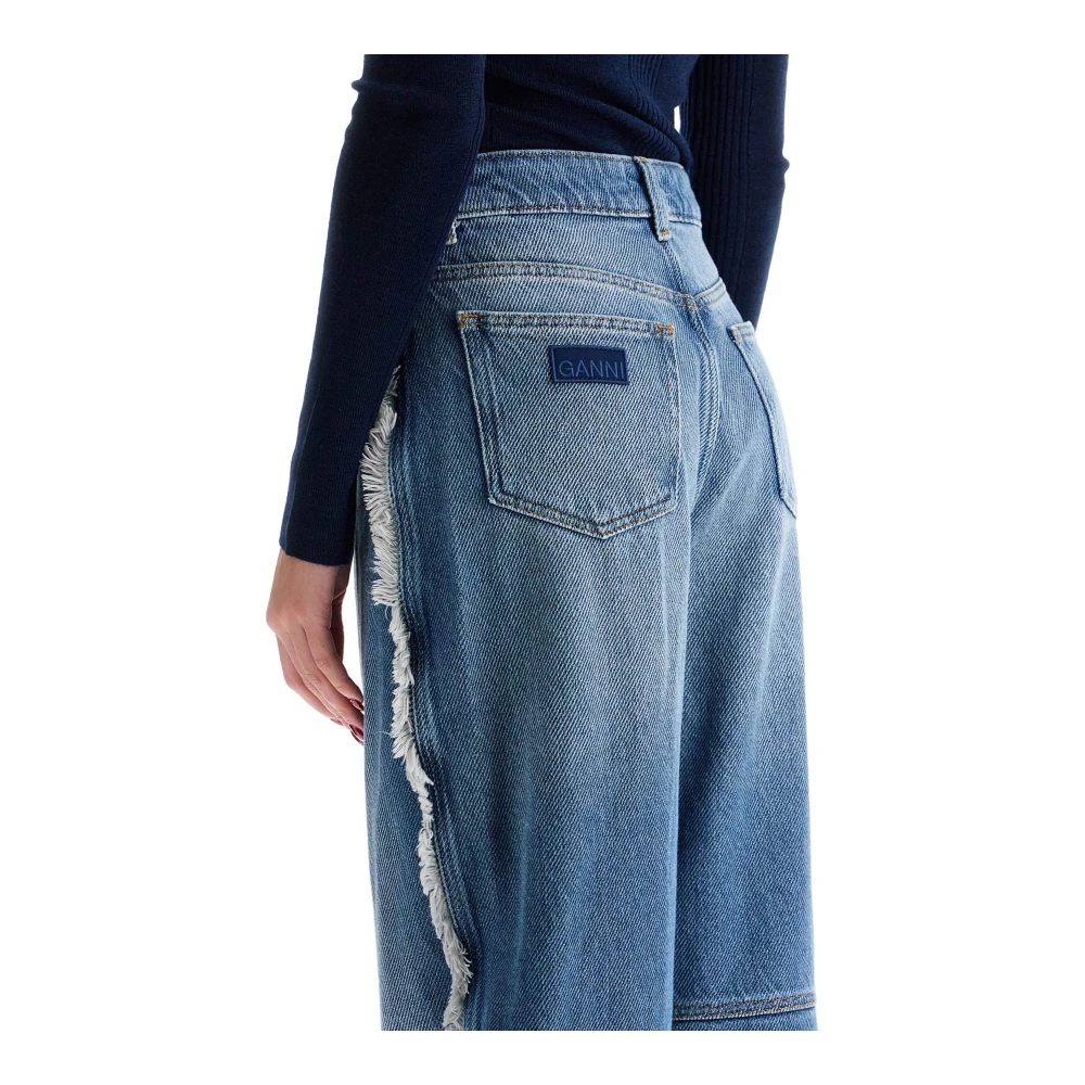 Ganni Jeans met wijde pijpen en rafelranden Blue Dames