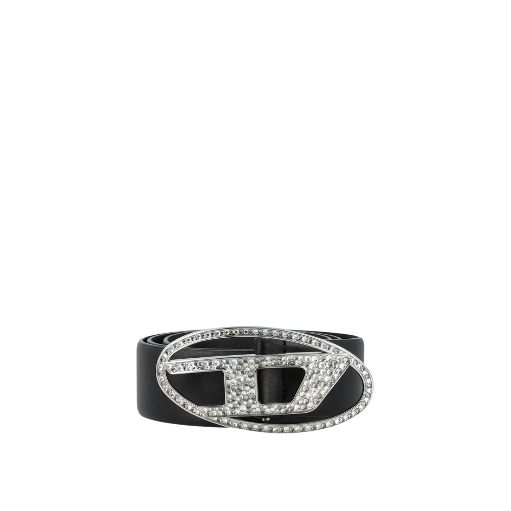 Diesel Women's Black Belts,, Crystal Buckle Leather Belt Medium