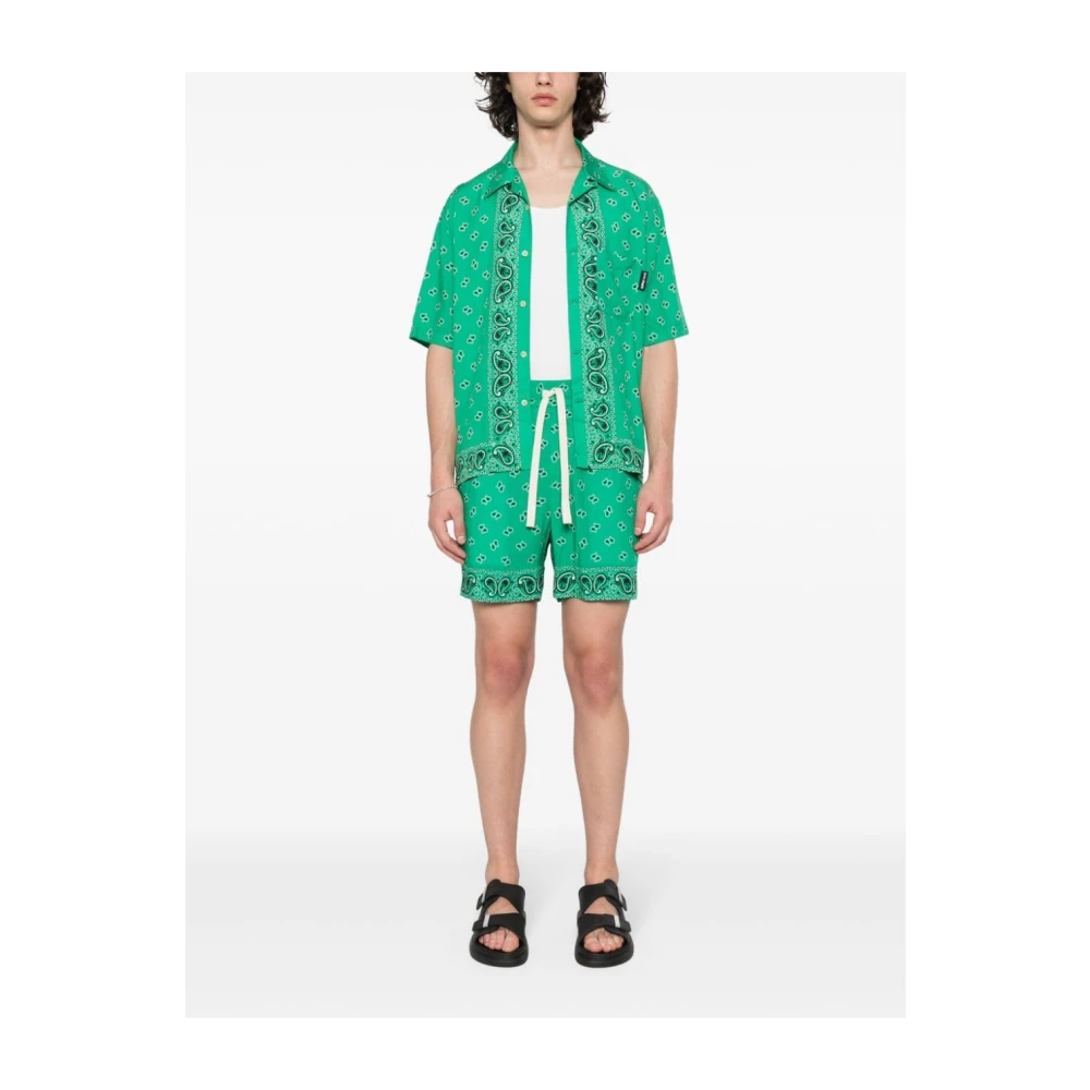 Palm Angels Paisley Print Shorts Lichtgewicht Elastische Taille Green Heren