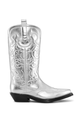 Silver Metallic Broderade Slip-On Boots