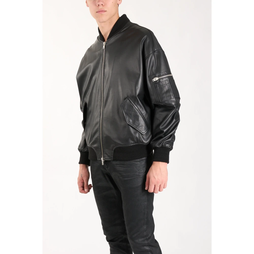 Dfour Leren Bomberjack met Ritssluiting Black Heren