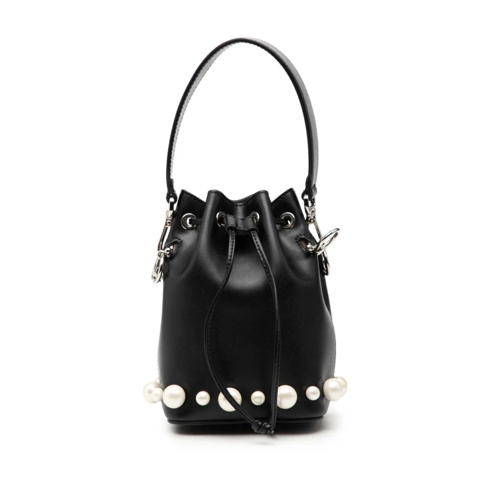 Fendi Vintage Women's Black Pre-Owned Pearl Embellished Bucket Bag