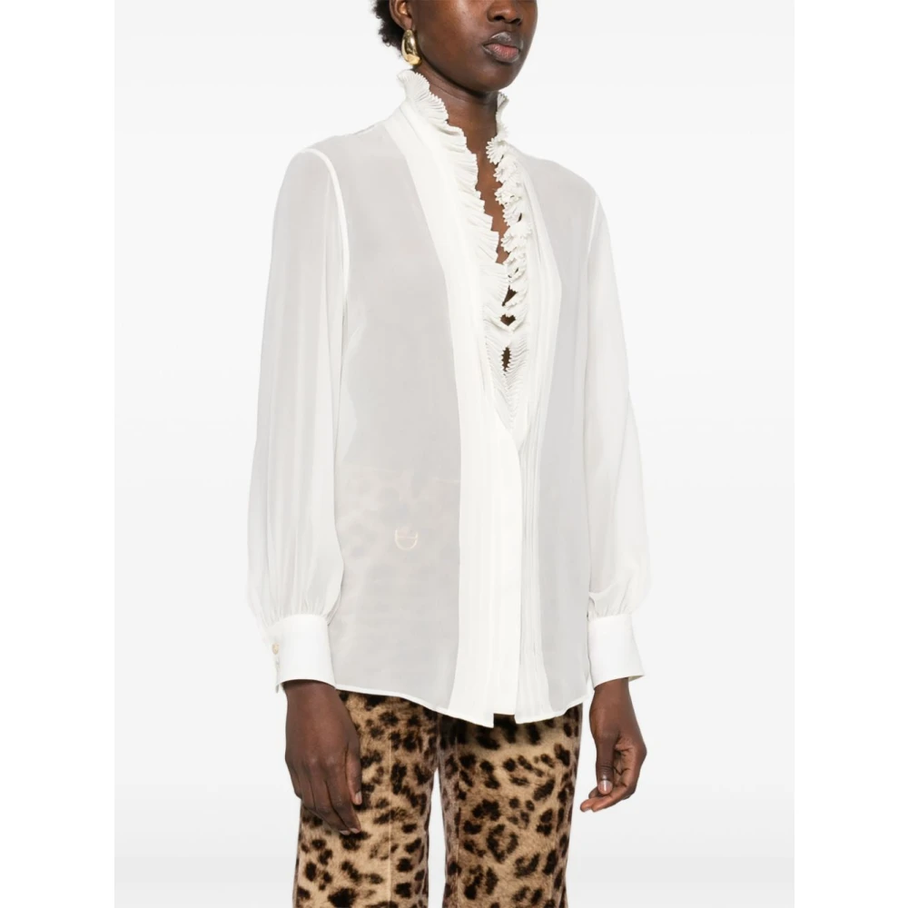 Tom Ford Witte Plissé shirt met diepe V-hals White Dames