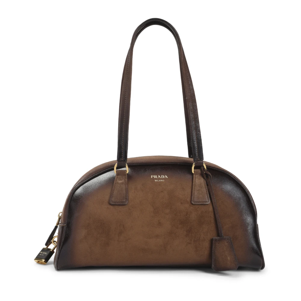 Prada Women's Brown Bowling Medium Suede Bag - Shoulder Bags - One Size - Bags