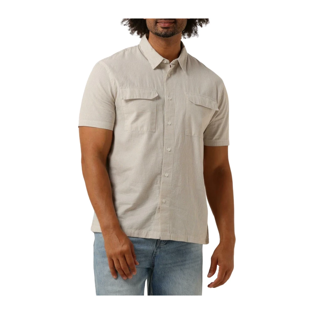 PURE PATH Heren Overhemden Seersucker Shortsleeve Shirt With Chest Pockets Taupe