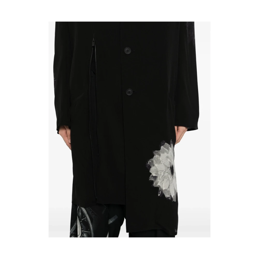 Yohji Yamamoto Zwarte Geknoopte Jas met Zakken Black Heren