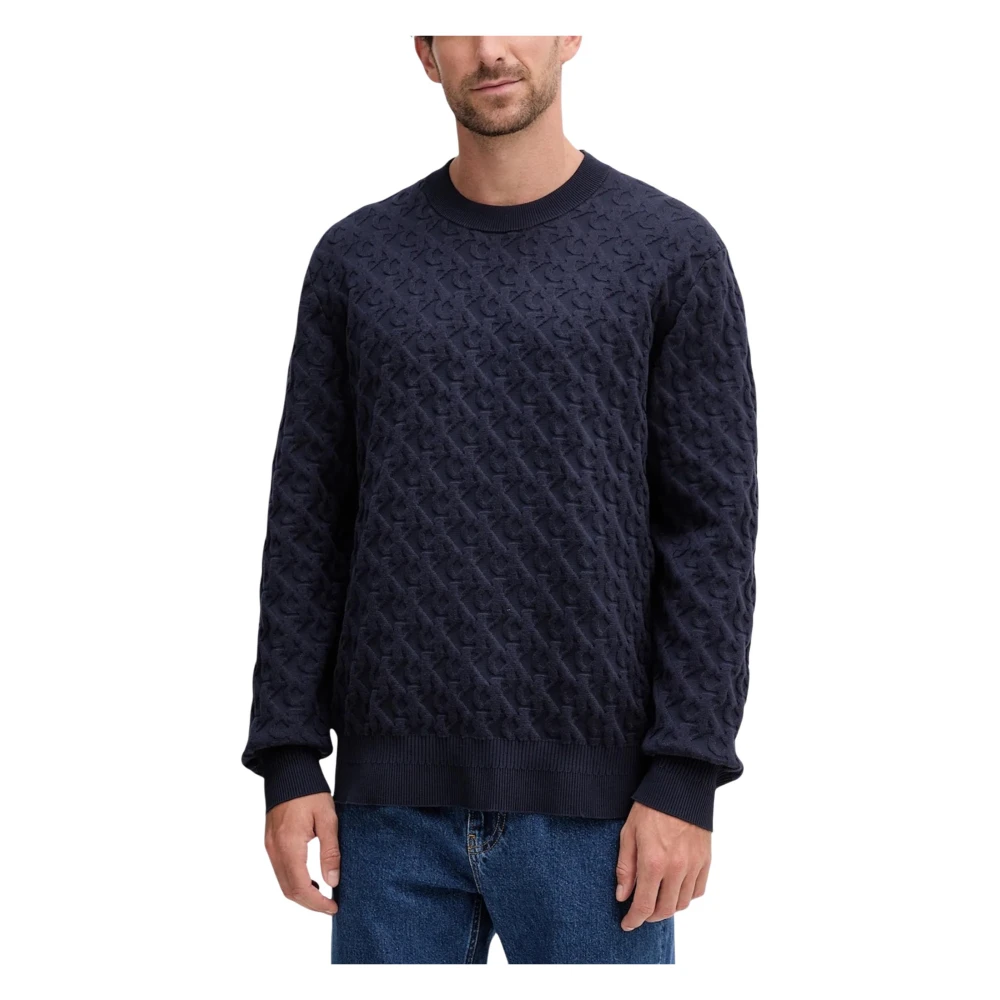Calvin Klein Jeans Men's Blue Round-Neck Knitwear, Xl, A - Rel Aop Swt