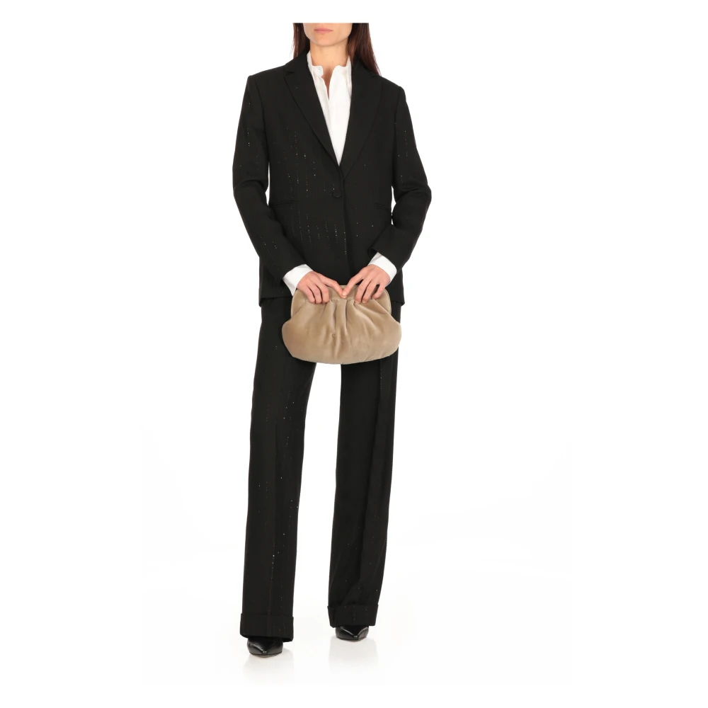 Antonelli Firenze Zwarte Wollen Blend Pailletten Blazer Black Dames