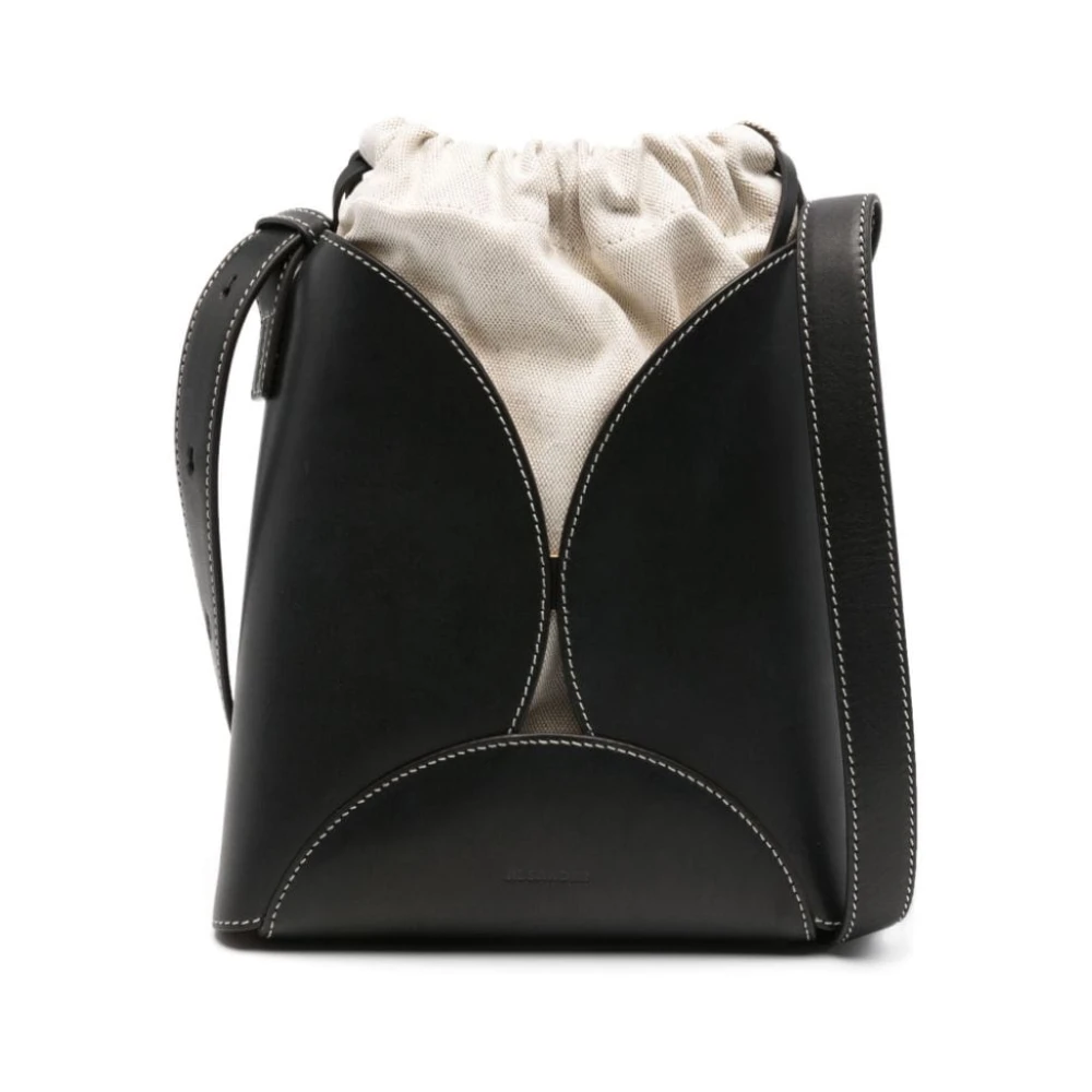 Jil Sander Zwarte Curve Schoudertas met Trekkoordsluiting Black Dames