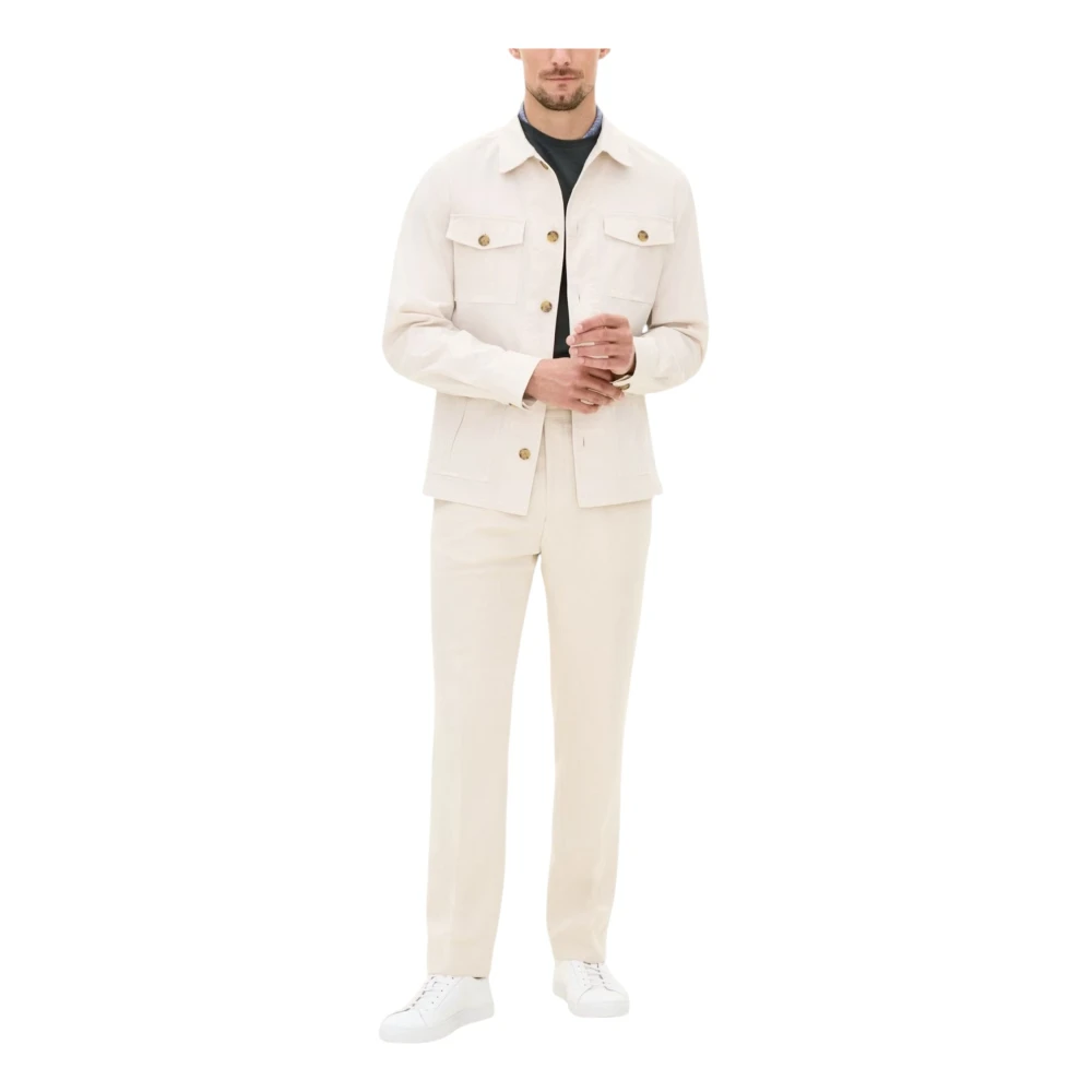 Oscar Jacobson Witte Safari Katoenen Stretch Overshirt Beige Heren