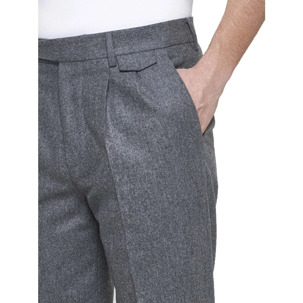 BRUNELLO CUCINELLI Grijze Wollen Broek met Klep Zak Gray Heren
