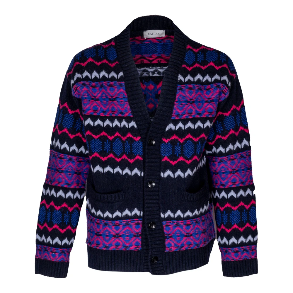 Laneus Heren Cardigan Over Fit Jacquard Details Multicolor Heren
