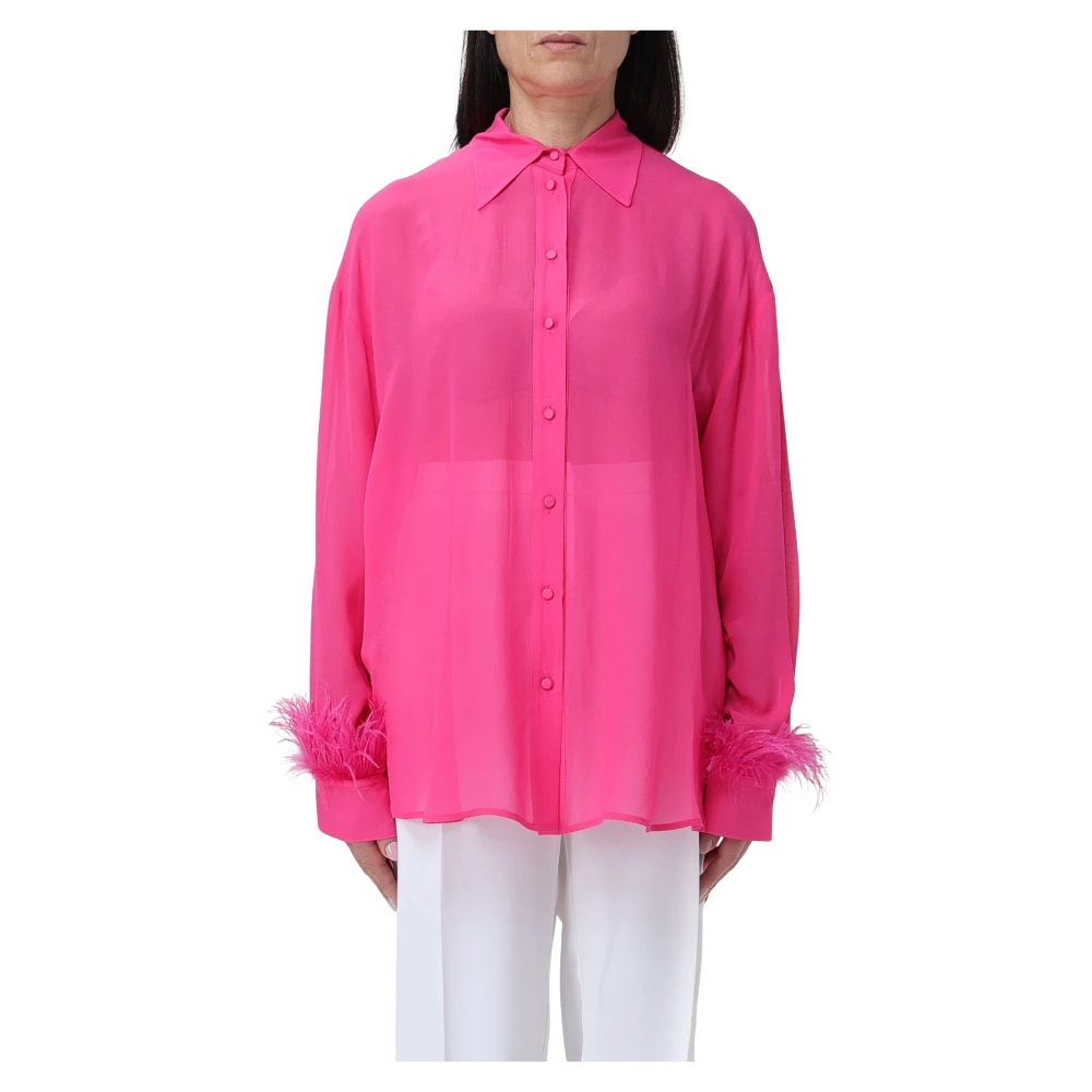 pinko Georgette Shirt met Veren Pink Dames
