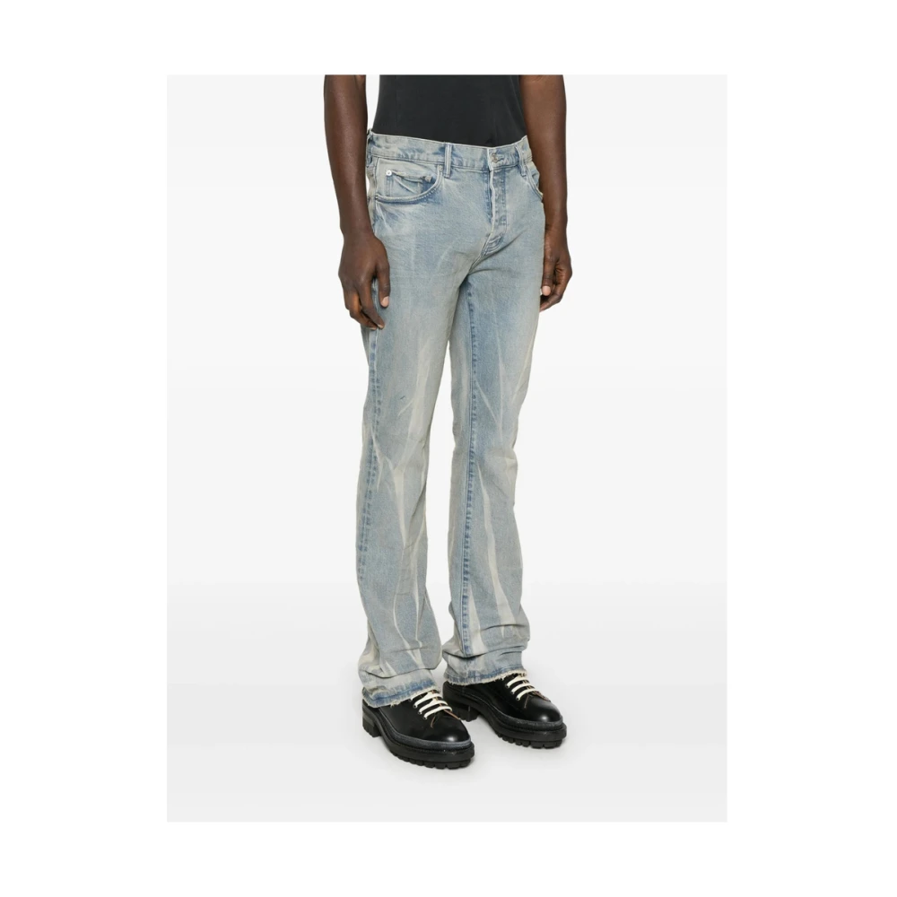 Purple Brand Blauwe Jeans met Knoopsluiting en Whiskering Blue Heren