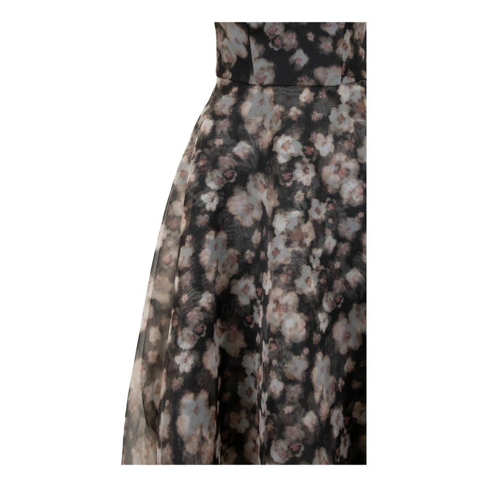 Elisabetta Franchi Bloemen Jurk met Ritssluiting en Haaksluiting Black Dames