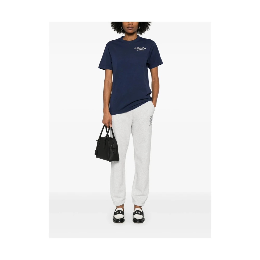 Sporty & Rich Navy Blue Logo Print Crew Neck T-shirt Blue Dames