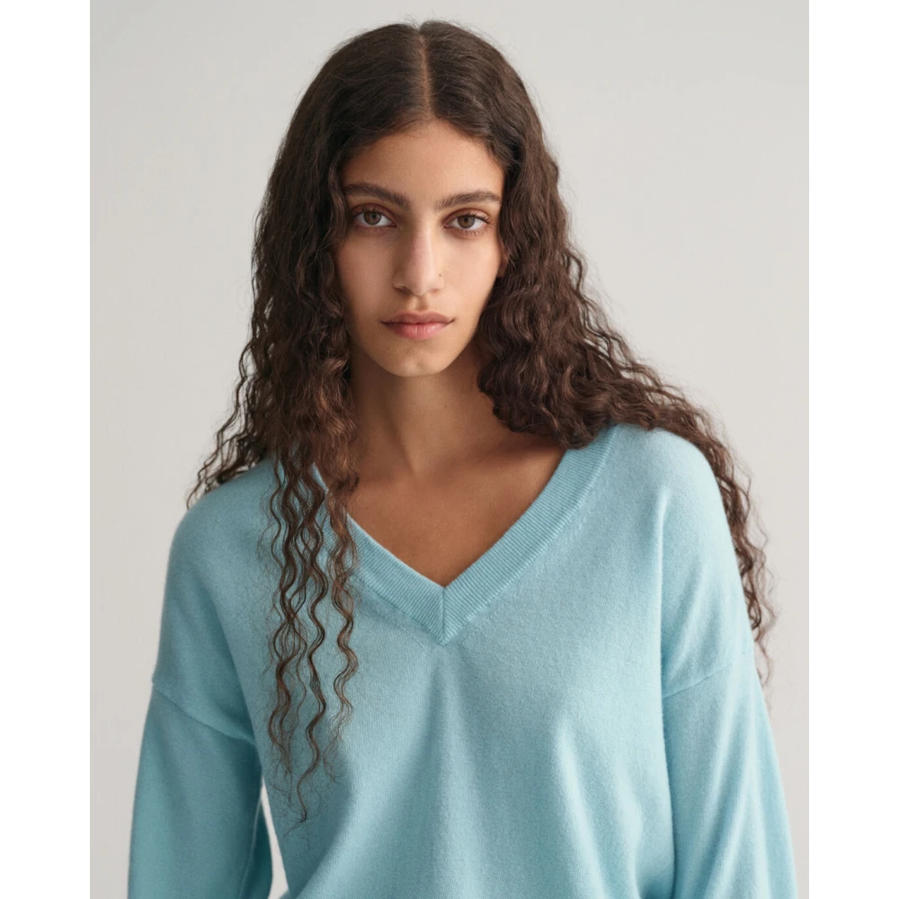 Gant Klassieke Wol V-Hals Trui Blue Dames