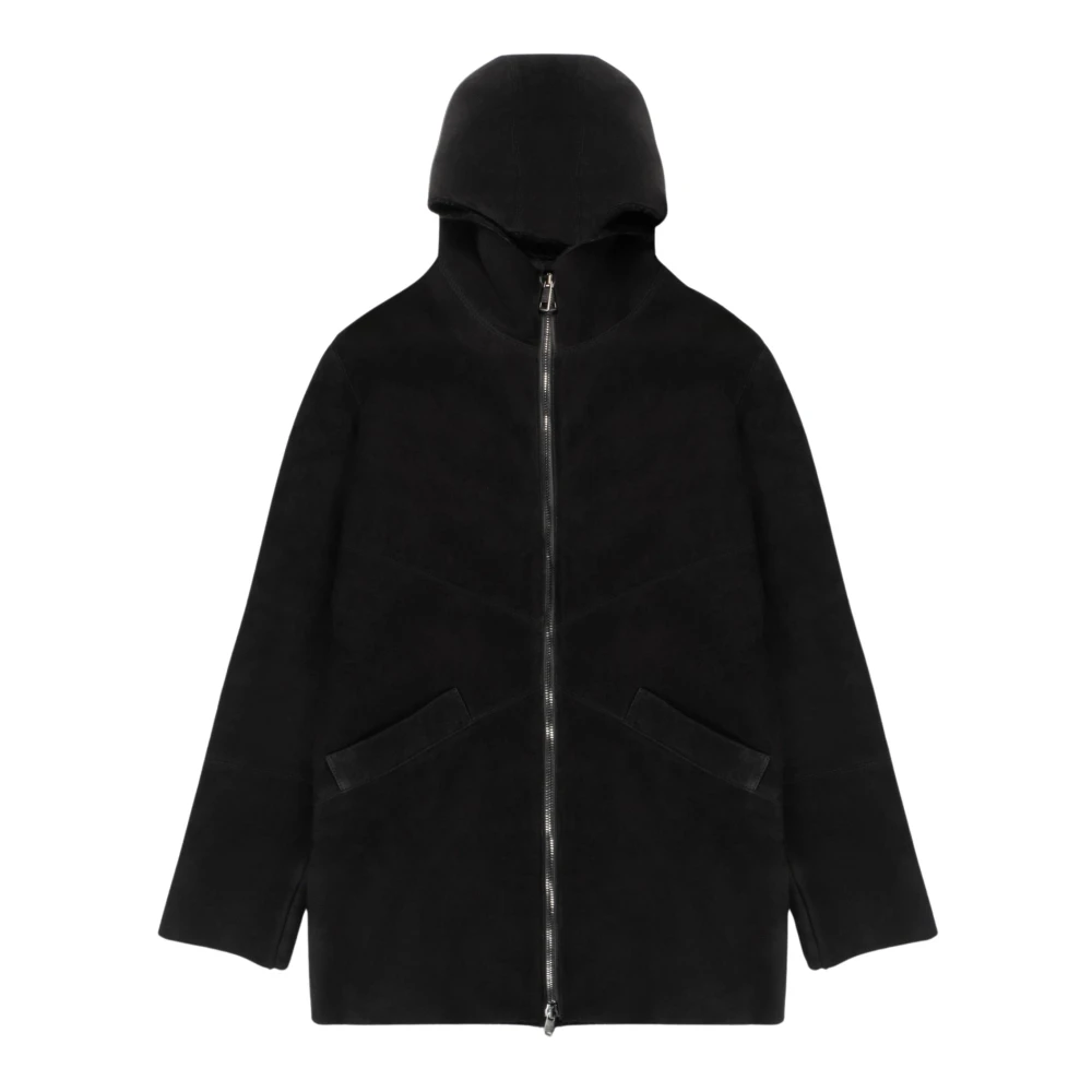 Giorgio Brato Luxe Shearling Hooded Jas in Donker Houtskool Black Heren