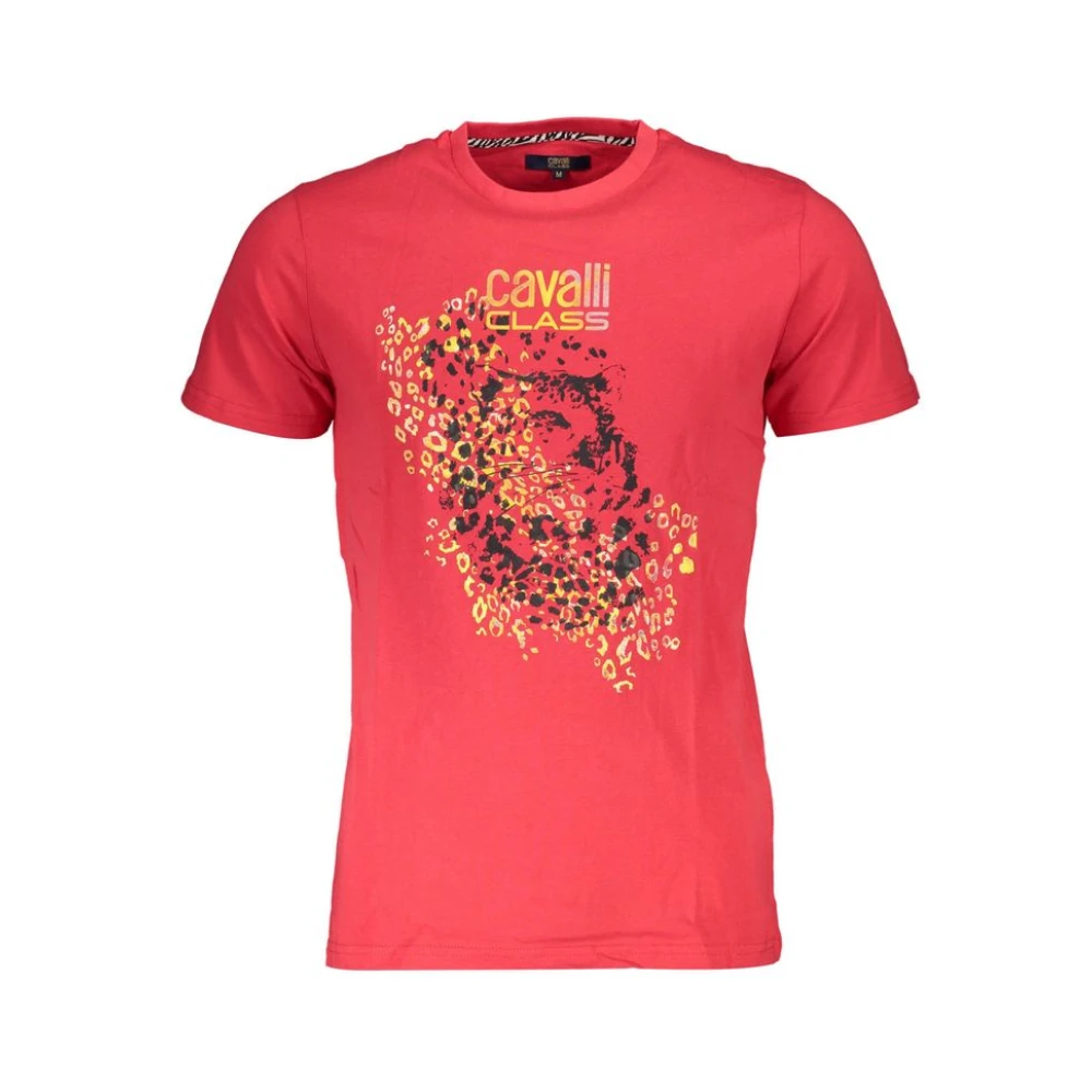 Cavalli Class Rode Katoenen Print Logo T-Shirt Red Heren