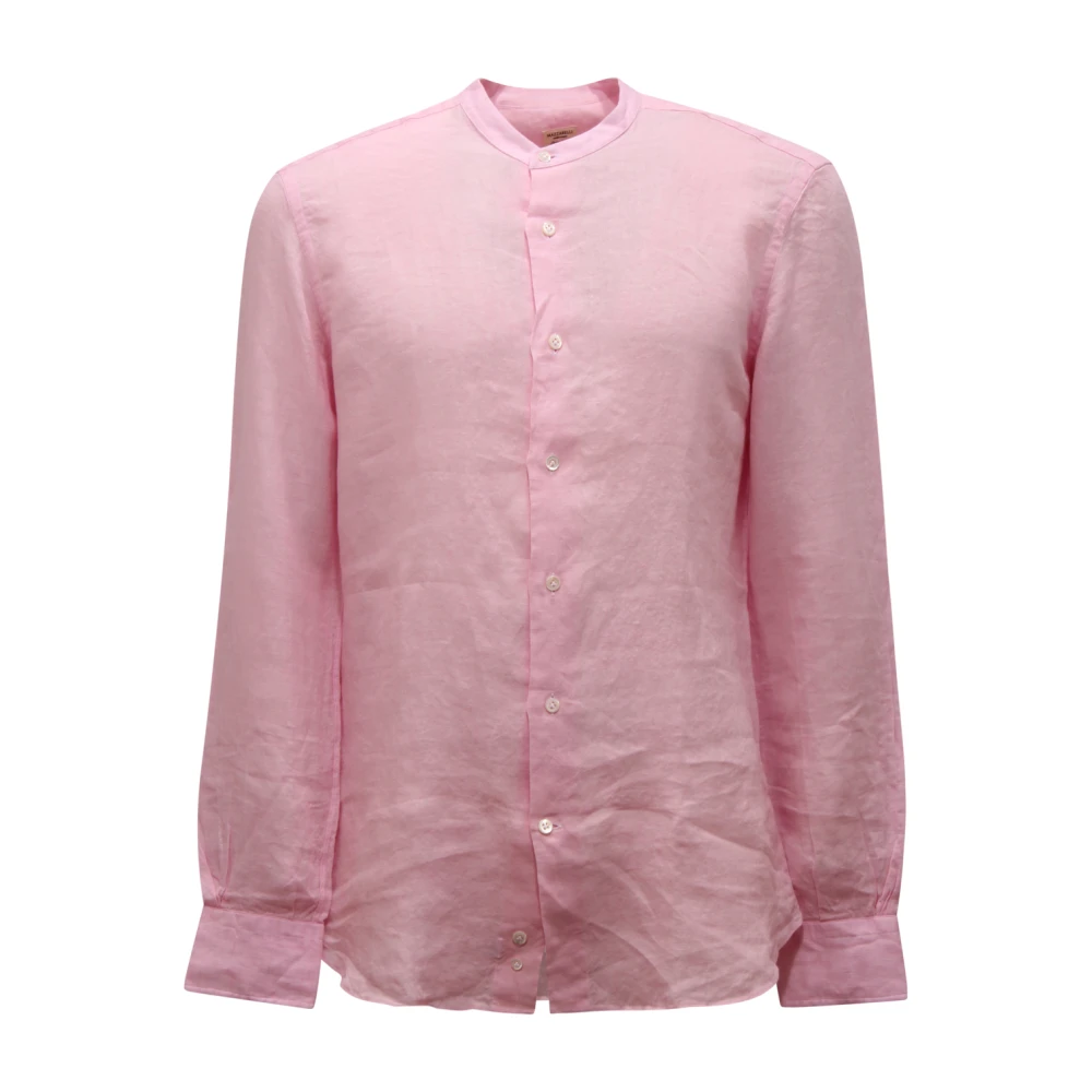 Mazzarelli Men's Pink Camicia Coreana Slim Linen Shirt