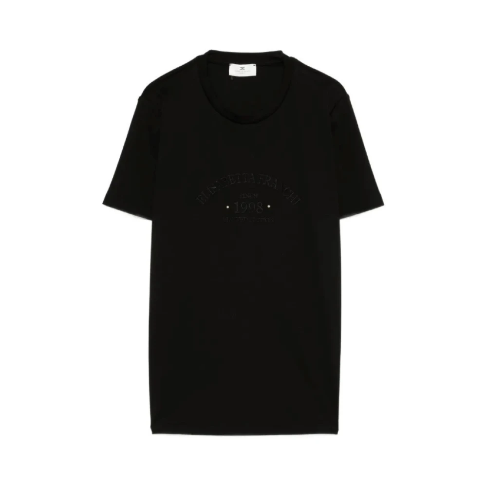 Elisabetta Franchi Black T-Shirts, Female, 2XS, T-Shirt With Logo Embroidery
