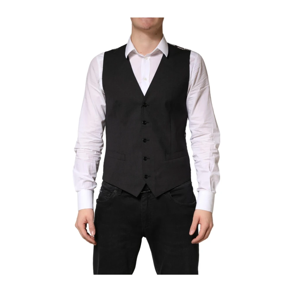 Dolce & Gabbana Mannelijk Zwart Kostuums Heren, M, Wol, Wollen Formeel Geklede Gilet