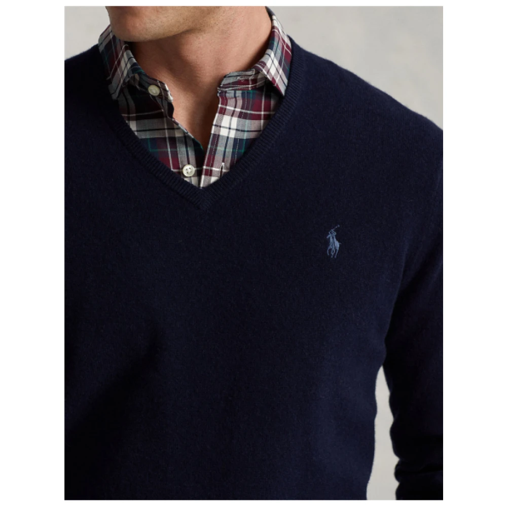 Polo Ralph Lauren Zachte Wol V-Hals Trui Blue Heren