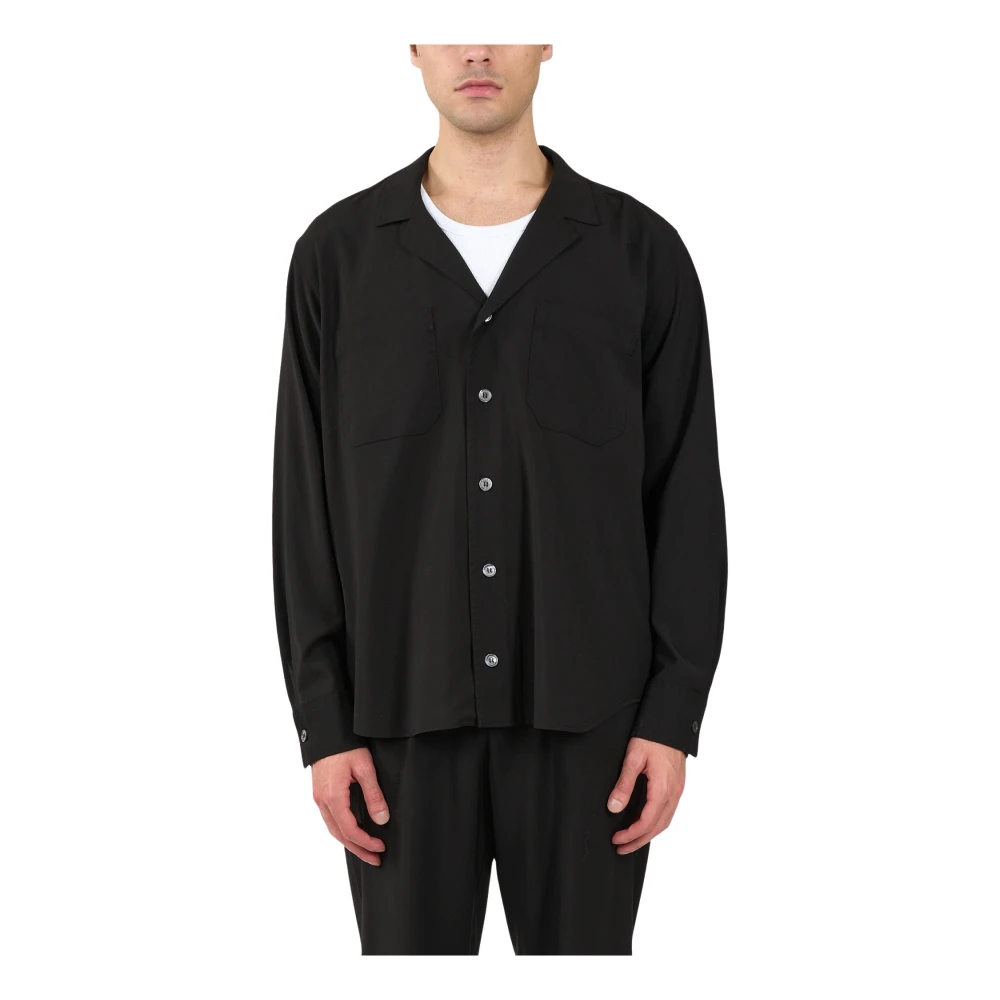 Mauro Grifoni Wollen overhemd met knoopsluiting Black Heren