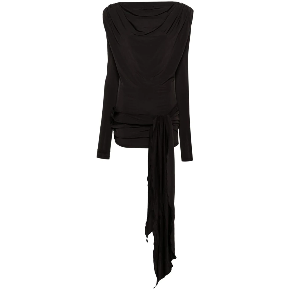 Rotate Birger Christensen Zwarte Satijnen Top met Logo Black Dames