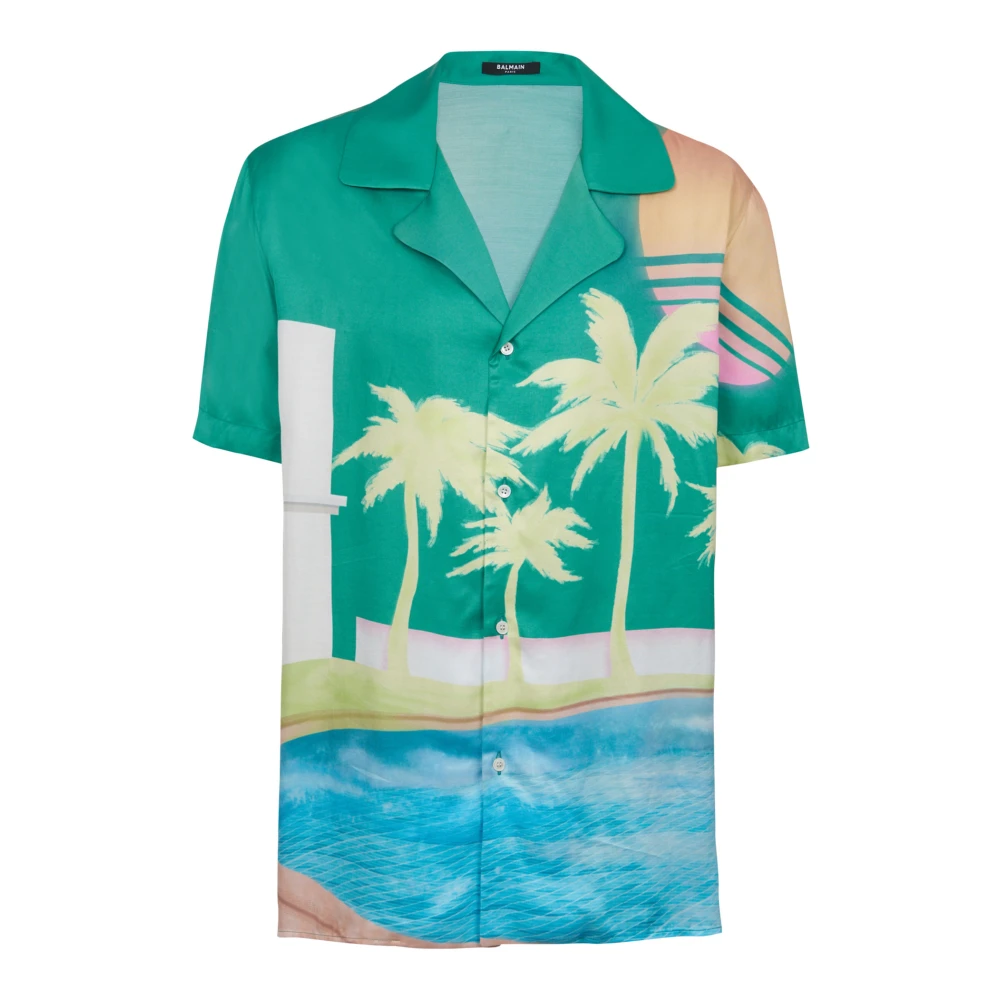 Balmain Kortemouw twill pyjamashirt met palmboomprint Multicolor Heren