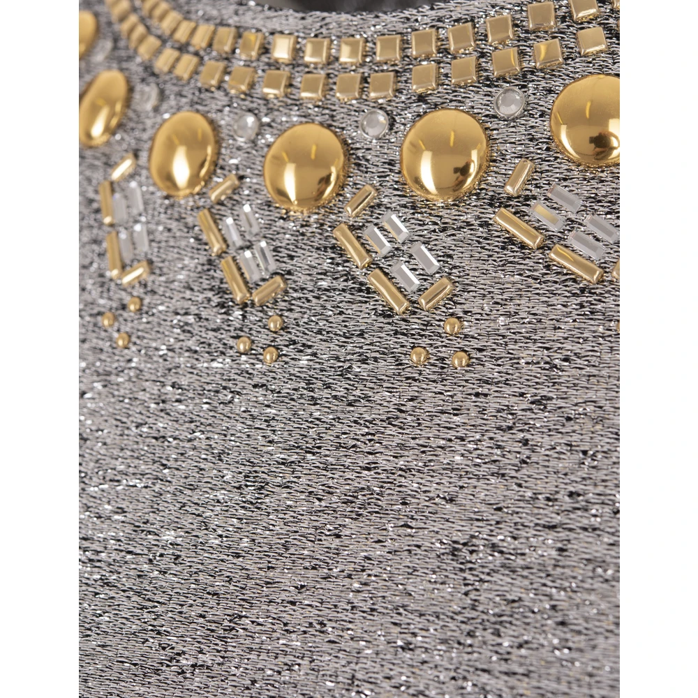 Paco Rabanne Zilveren Lamé Crop Top met Gouden Studs Gray Dames