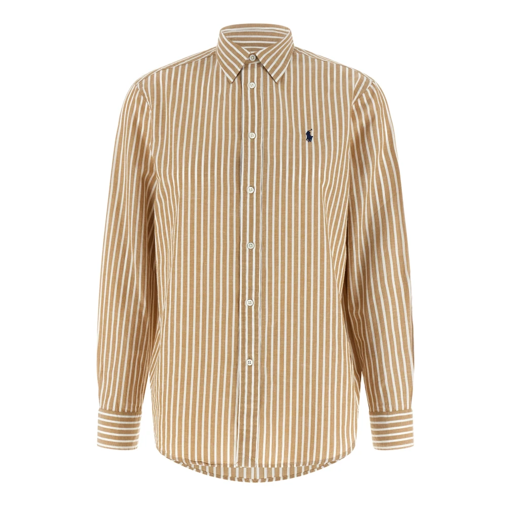 Polo Ralph Lauren Beige Casual Shirts, Male, M, Striped Cotton And Linen Shirt