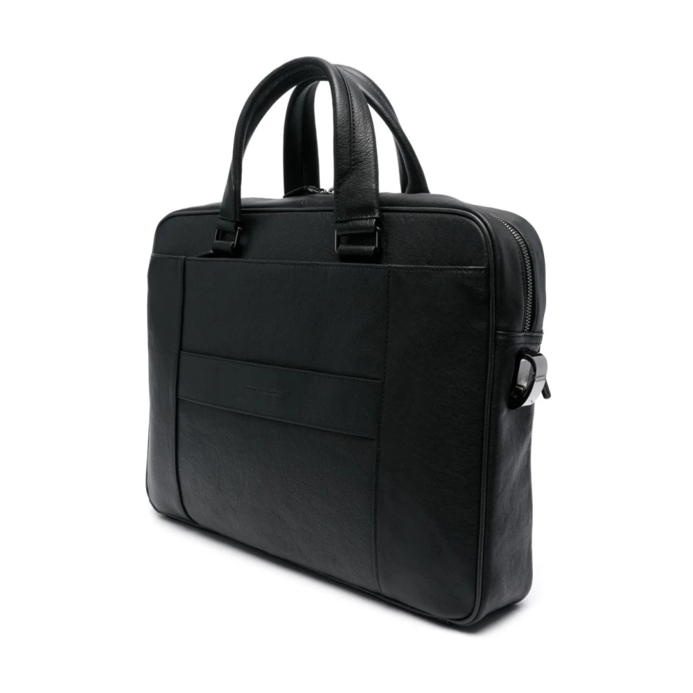 Piquadro Zwarte leren laptoptas met iPad Pro-vak Black Unisex