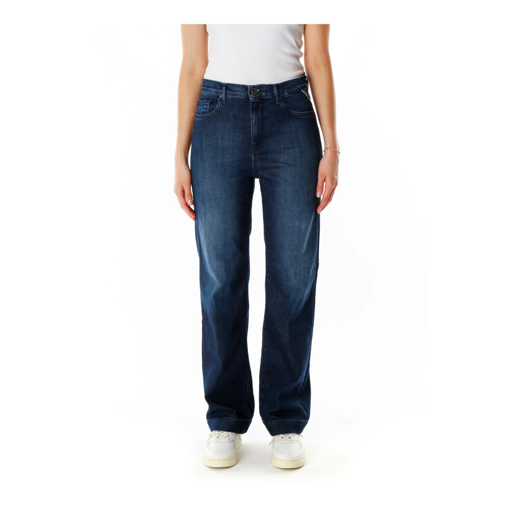 Replay Relaxed Straight Fit Mid Waist Jeans Blue, Dam