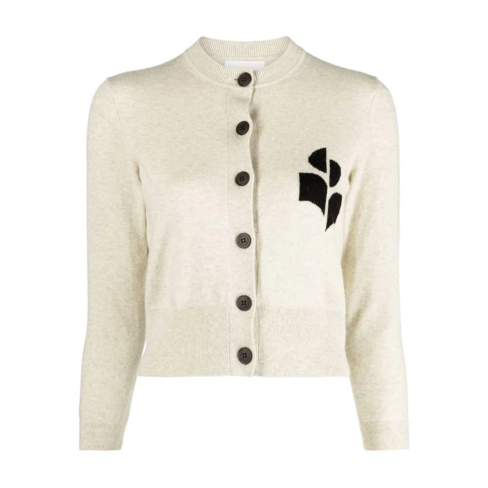 Isabel Marant Étoile Womens Gray Cardigans Intarsia-Knit Logo Jumper In Light Grey 2XS | Miinto