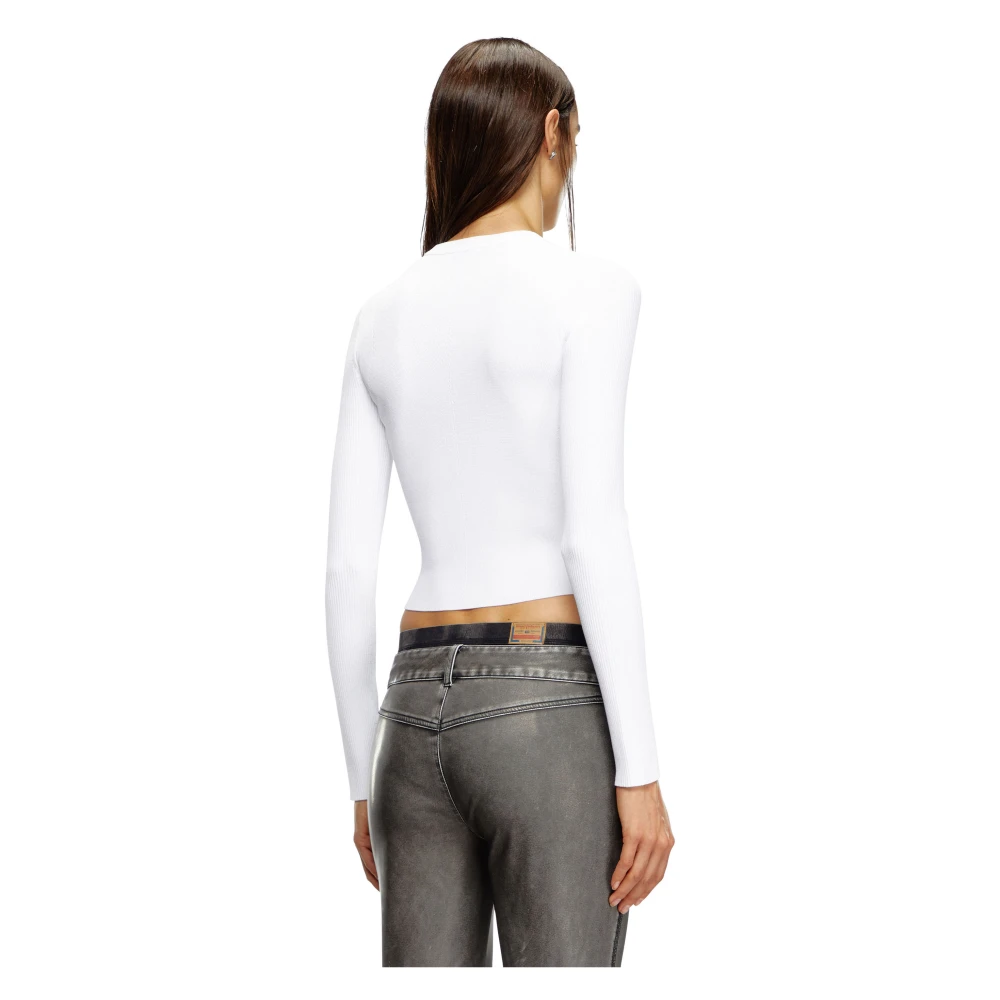 Diesel Geribbeld viscose blend top met Oval-D White Dames